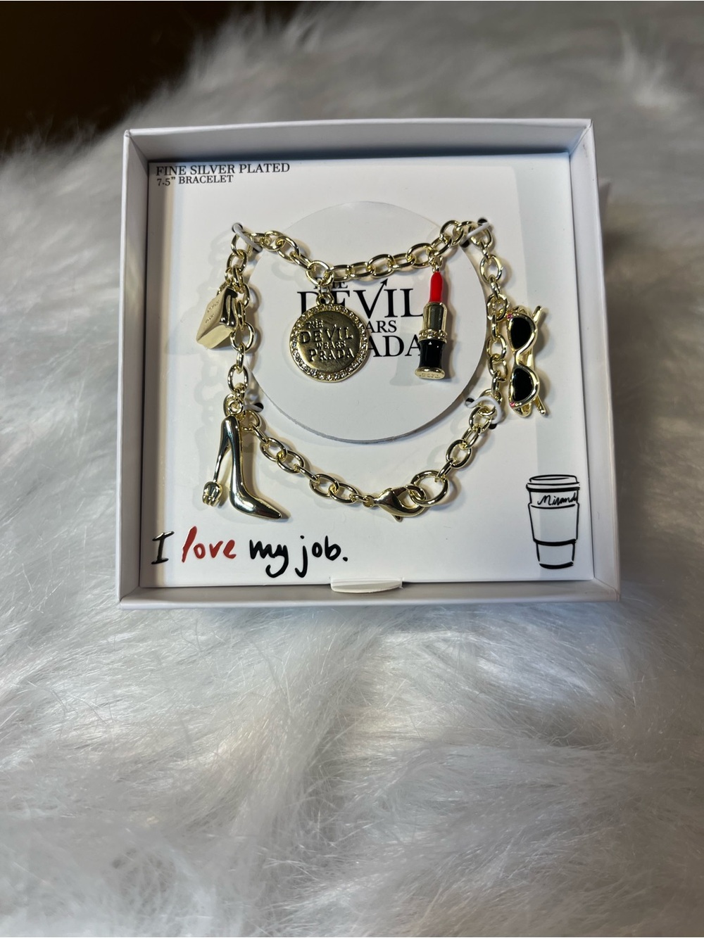 Gold Charm Bracelet with Lipstick, Shoe & Sunglasses Charms